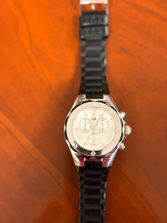 Michele Silver Dial Chronograph Bracelet Watch with Black Strap - Picture 2 of 6